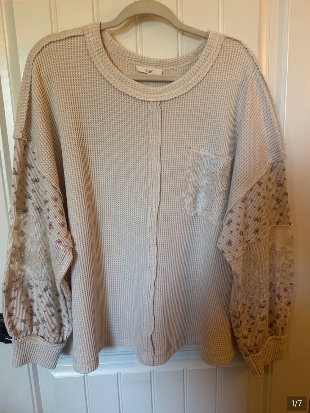 easel Cream Waffle thermal Knit oversized Crewneck sweatshirt Sweater large
